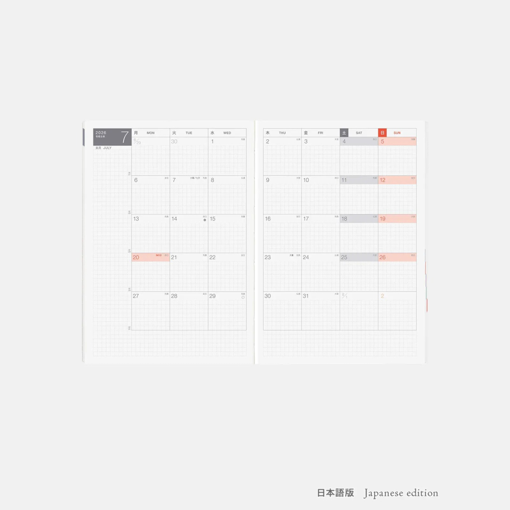 【預購】HOBO日2026年HON手帳書 A5大本 黑色格紋 PAPER系列 日文/英文版 贈三色筆機器人筆鎮透明墊板-細節圖5