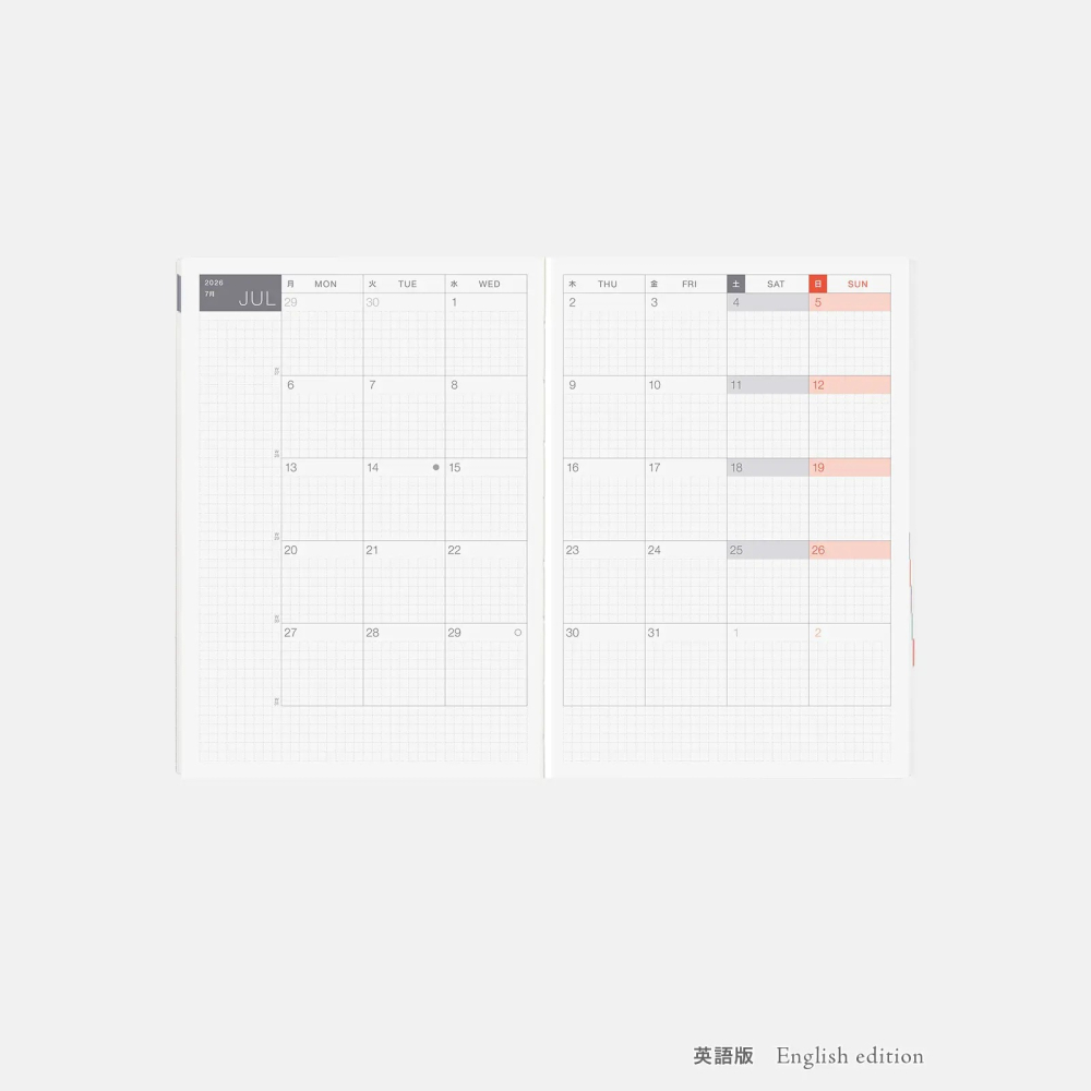 【預購】HOBO日2026年HON手帳書 A5大本 黑色格紋 PAPER系列 日文/英文版 贈三色筆機器人筆鎮透明墊板-細節圖9