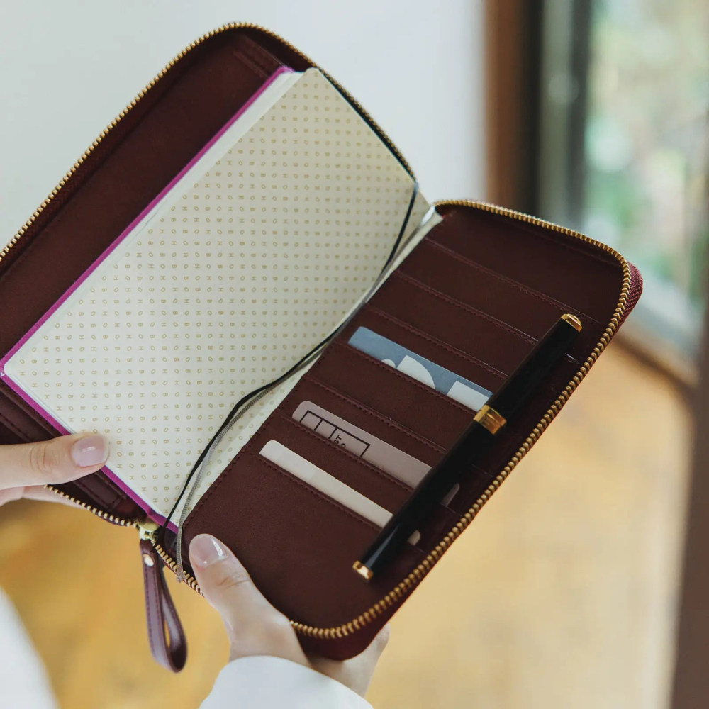 【預購】HOBO日Weeks收納包 amarone 葡萄酒紅 壓紋拉鍊包 PU合皮 週手帳書衣 Single Color-細節圖4