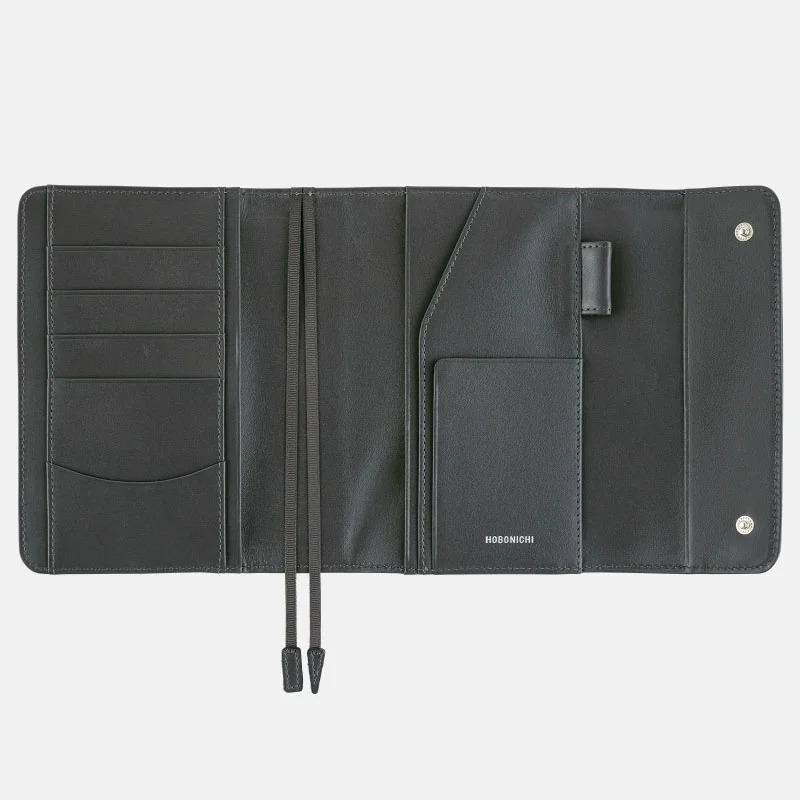 【預購】HOBO日手帳外皮 A6文庫本 Charcoal Gray 木炭灰 牛皮書衣 三折式書皮 Hobonichi-細節圖7