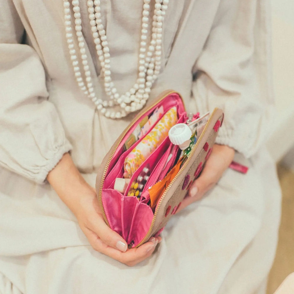 【預購】HOBO日隨身收納包 高野口パイル Pink Sparkle (姐姐版) 多隔間拉鍊包 抽屜包 姊姊包-細節圖4