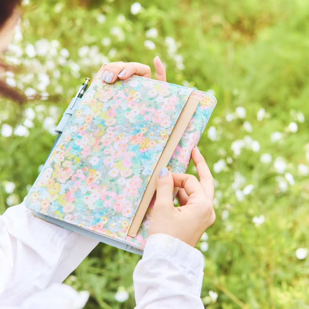【現貨BO日手帳外皮 A5大本 Hollyhocks（Orange）英國Liberty Fabrics 書皮 書衣-細節圖3