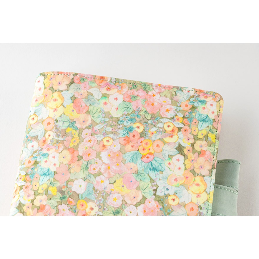 【現貨BO日手帳外皮 A5大本 Hollyhocks（Orange）英國Liberty Fabrics 書皮 書衣-細節圖9