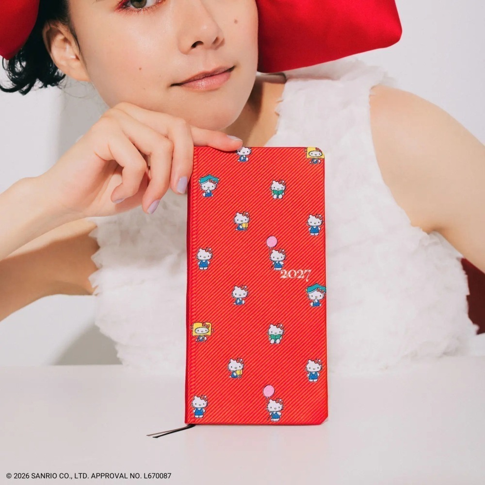 【預購】HOBO日2027年Weeks週手帳 HELLO KITTY 手帳好朋友 日文/英文版 特典:三色筆黏貼式L夾-細節圖2