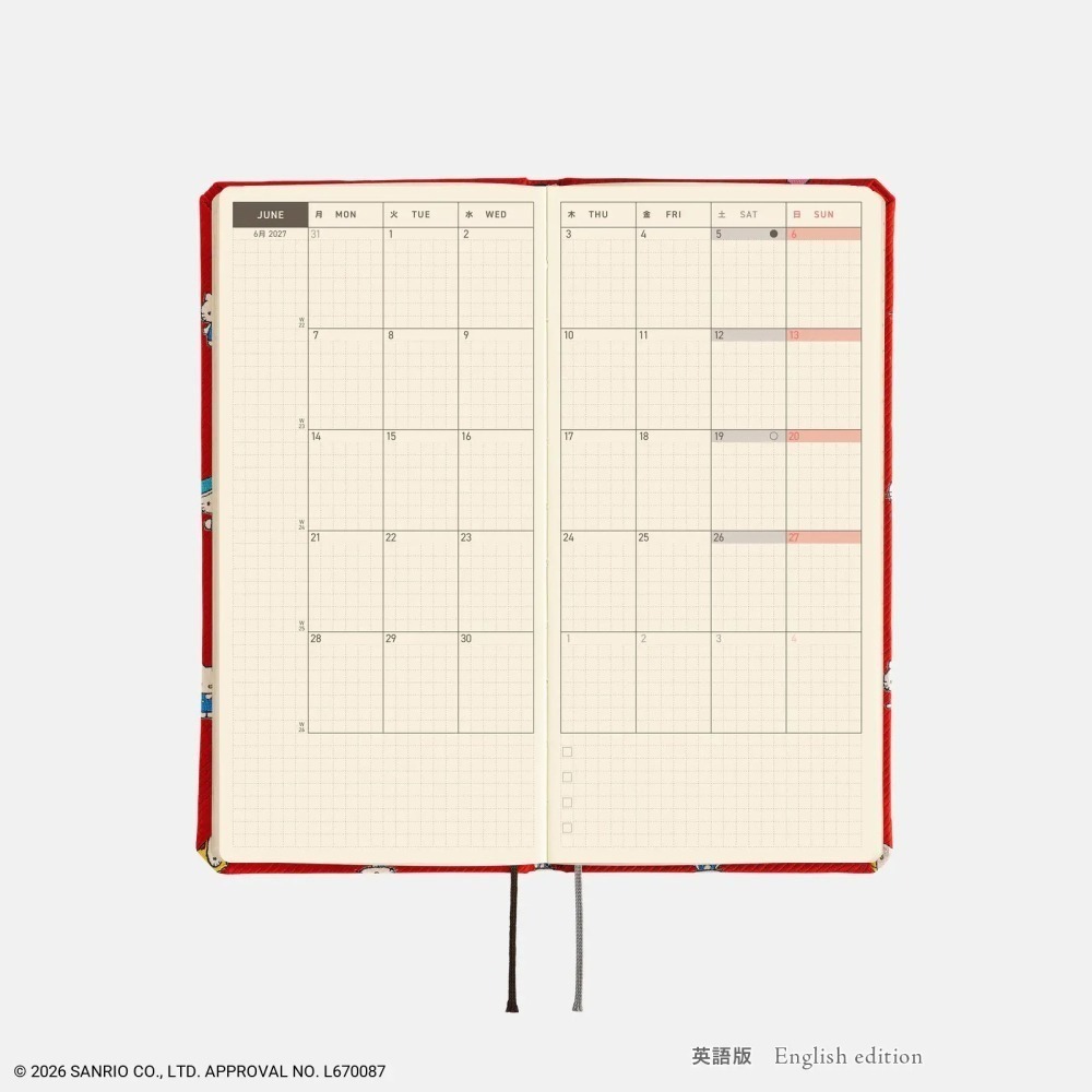 【預購】HOBO日2027年Weeks週手帳 HELLO KITTY 手帳好朋友 日文/英文版 特典:三色筆黏貼式L夾-細節圖10