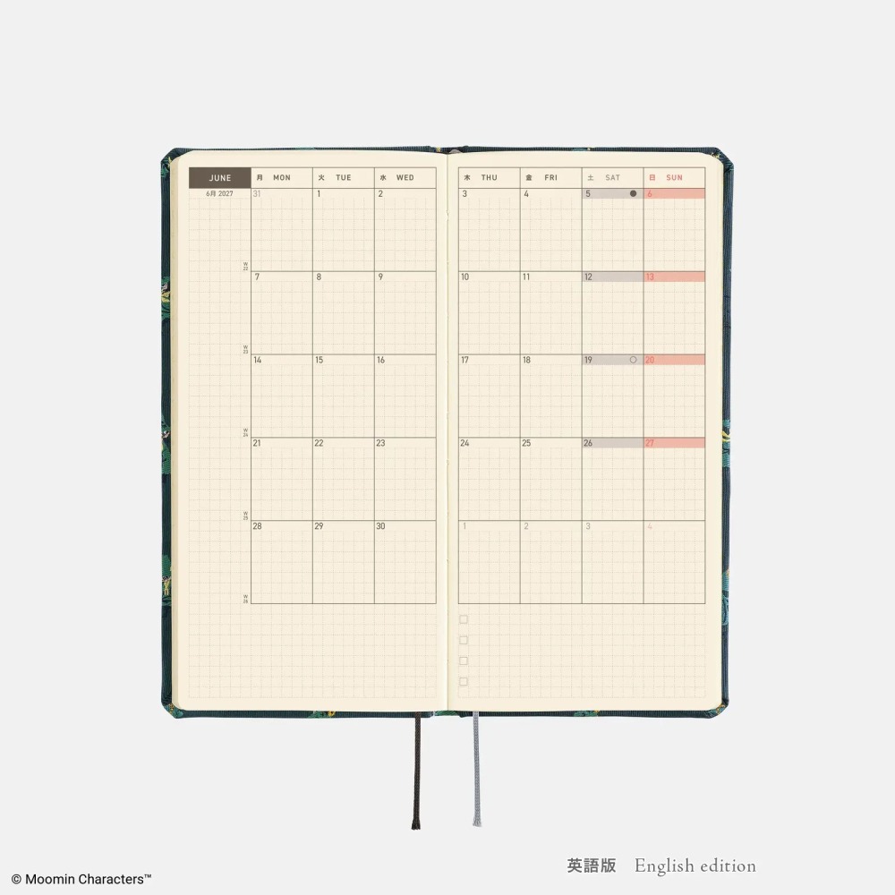 【預購】HOBO日2027年Weeks週手帳 MOOMIN 阿金的一天 姆明 嚕嚕米 英文版(特典三色筆黏貼式L夾)-細節圖8