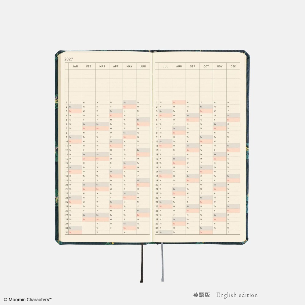 【預購】HOBO日2027年Weeks週手帳 MOOMIN 阿金的一天 姆明 嚕嚕米 英文版(特典三色筆黏貼式L夾)-細節圖10
