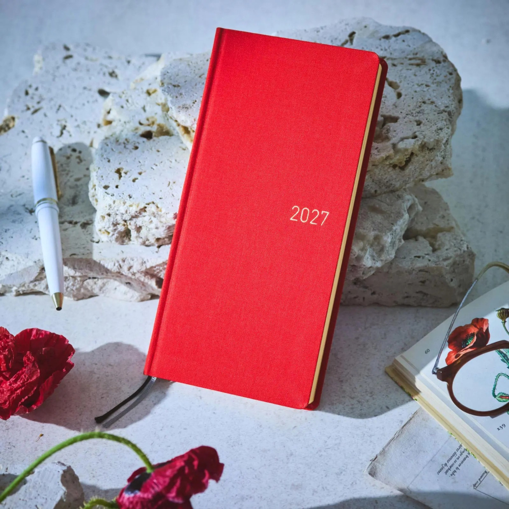 【預購】HOBO日2027年Weeks週手帳 Poppy Red 罌粟紅 純色系列 日文/英文版(特典三色筆黏貼式L夾)-細節圖2