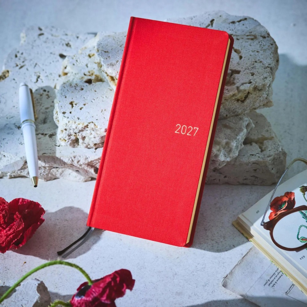 【預購】HOBO日2027年Weeks MEGA Poppy Red 罌粟紅 純色系列 日文/英文版 週手帳 特典三色筆-細節圖2