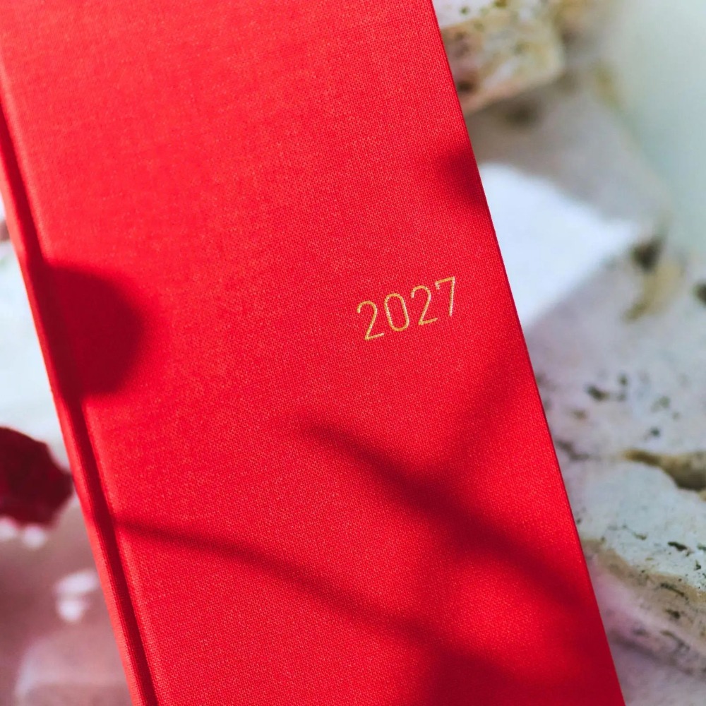 【預購】HOBO日2027年Weeks MEGA Poppy Red 罌粟紅 純色系列 日文/英文版 週手帳 特典三色筆-細節圖4