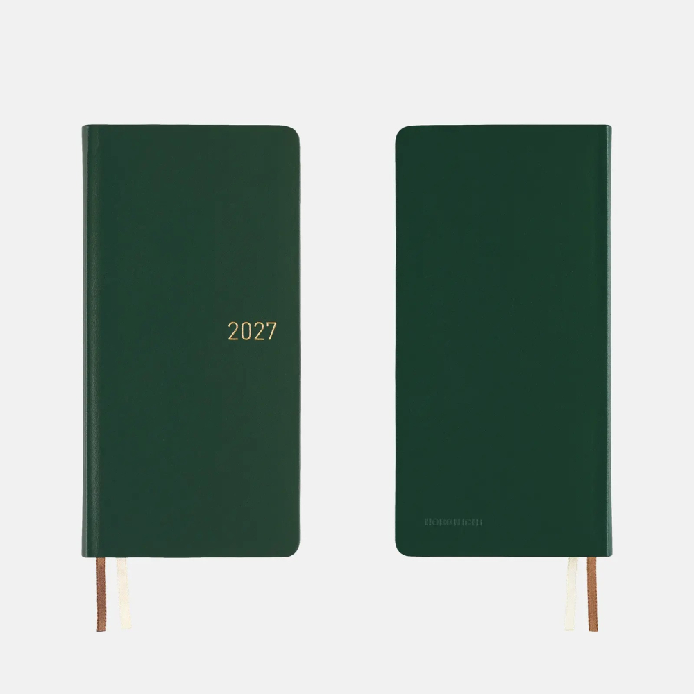【預購】HOBO日2027年Weeks週手帳 真皮系列 Forest Green 森林綠 日文/英文版(特典三色筆-細節圖6
