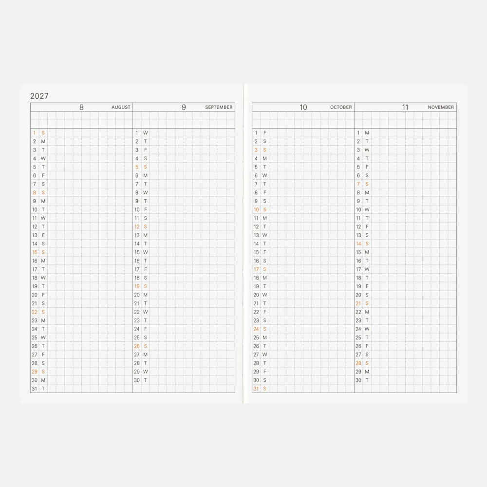 【預購】HOBO日手帳2027年本體(內頁) A6文庫本 Planner (國際英文版 週一起始)贈三色筆+橡實吊飾-細節圖5