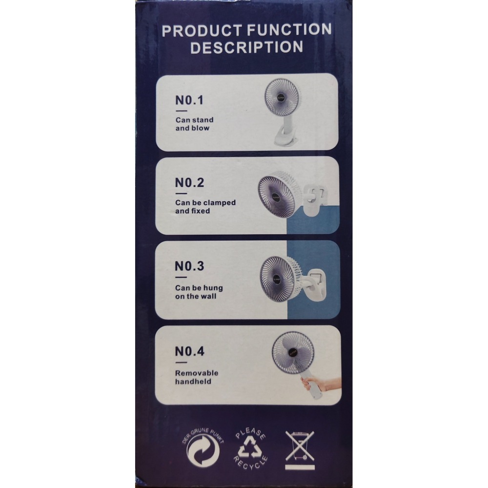 桌面循環風扇 / 三檔調節 / 手持式 / 夾式 / USB充電-細節圖2