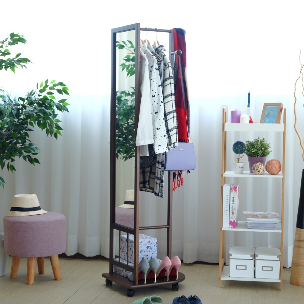 EASY HOME | 實木多功能掛衣鏡附輪子[#3456]-規格圖1