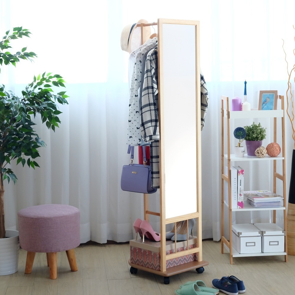 EASY HOME | 實木多功能掛衣鏡附輪子[#3456]-規格圖1