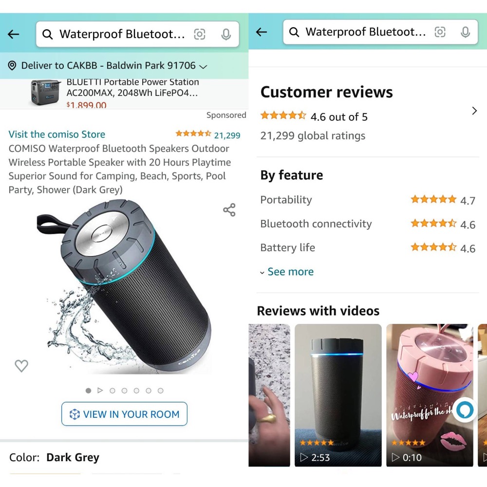 COMISO 亞馬遜熱銷 戶外 防水藍芽喇叭 防水藍芽音響 IPX5 迷你藍芽喇叭 洗澡 泳池 派對 戶外專用12W-細節圖2