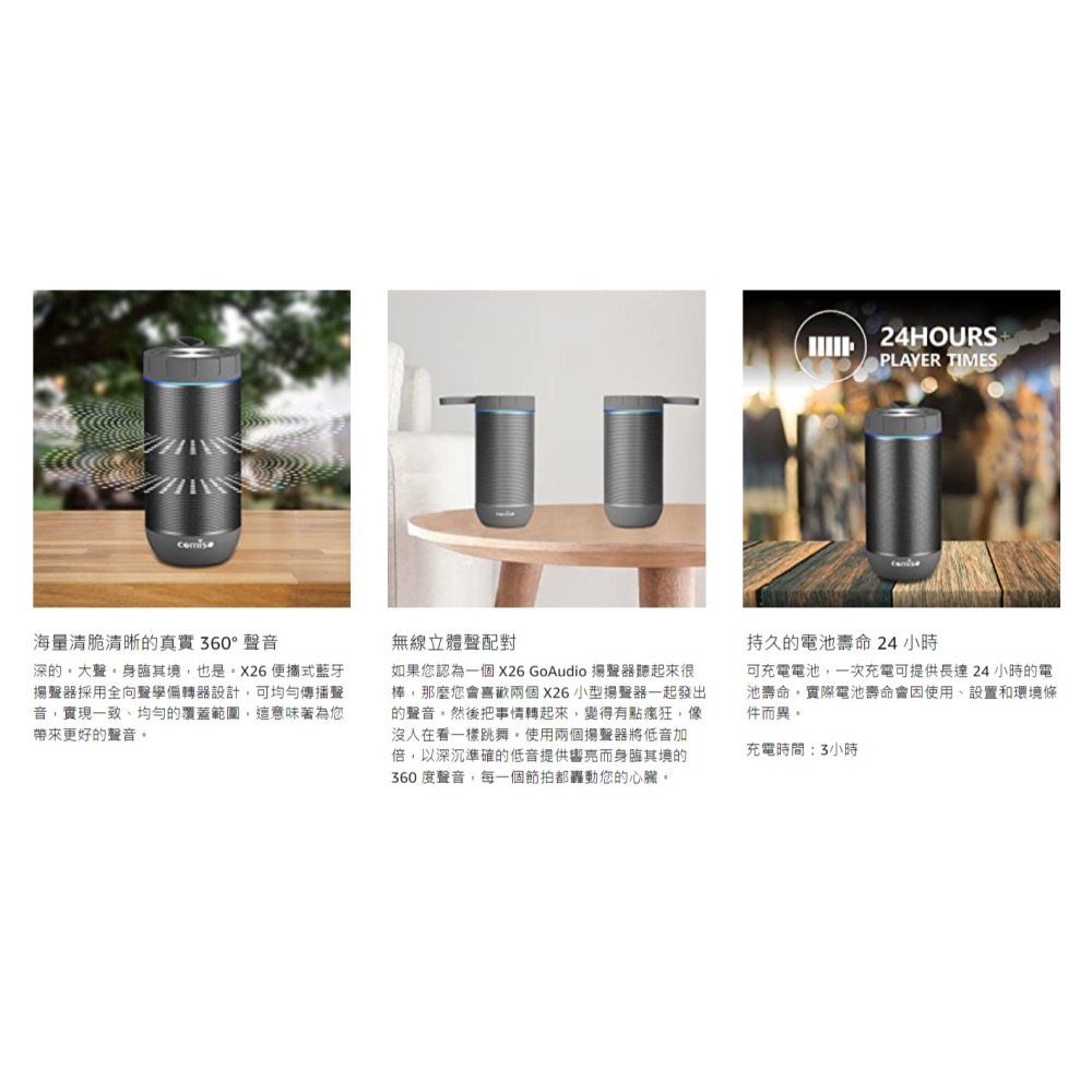 COMISO 亞馬遜熱銷 戶外 防水藍芽喇叭 防水藍芽音響 IPX5 迷你藍芽喇叭 洗澡 泳池 派對 戶外專用12W-細節圖9