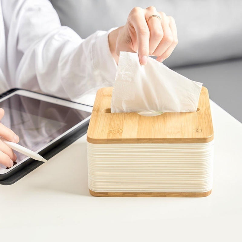 升降面紙盒 衛生紙盒 竹製風琴式設計 一抽到底衛生紙收納盒-細節圖9