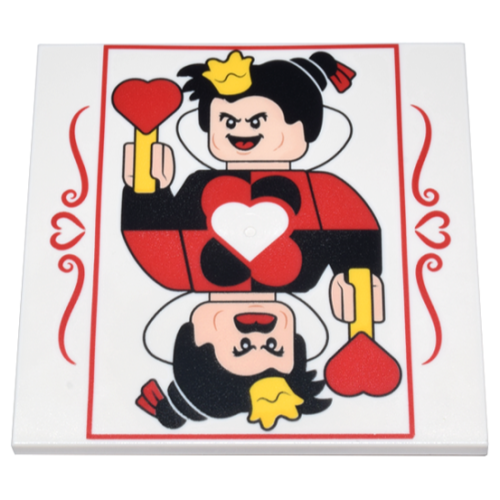 Lego 印刷磚 帶撲克牌紅色和黑色紅心皇后