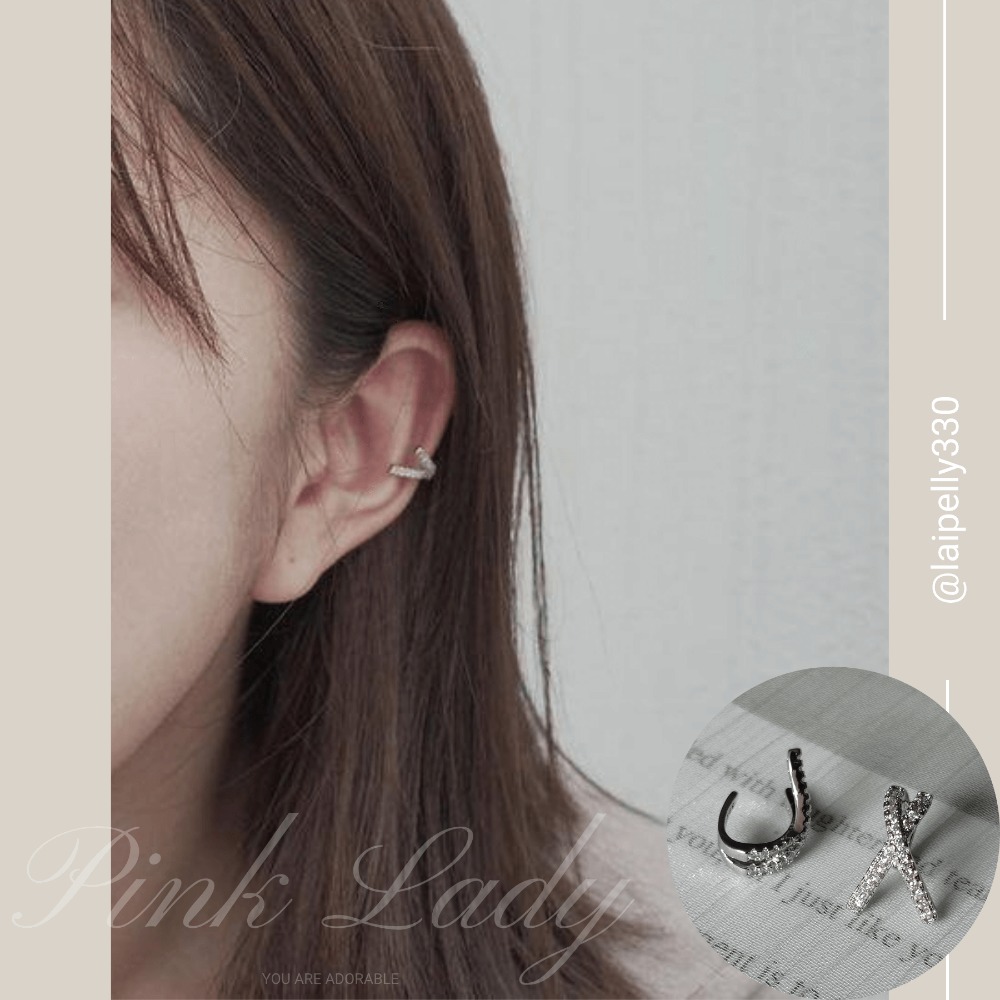 粉女飾 925純銀『22 交叉氣質耳骨夾』全現貨。925銀 純銀 銀飾品 耳骨夾-細節圖7