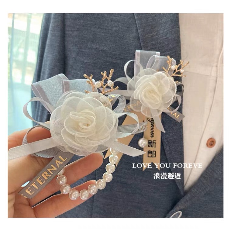 韓式 森林系 玫瑰花 珍珠 婚禮 伴娘 手腕花-細節圖3
