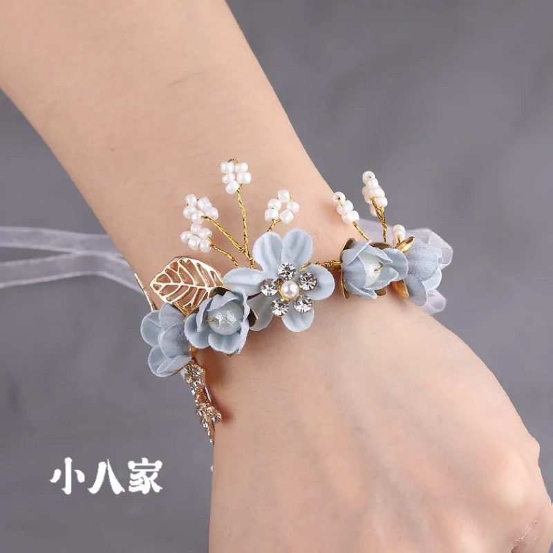 森林系 韓式 藍色花瓣 手環式 手腕花 仙氣 氣質款-細節圖6