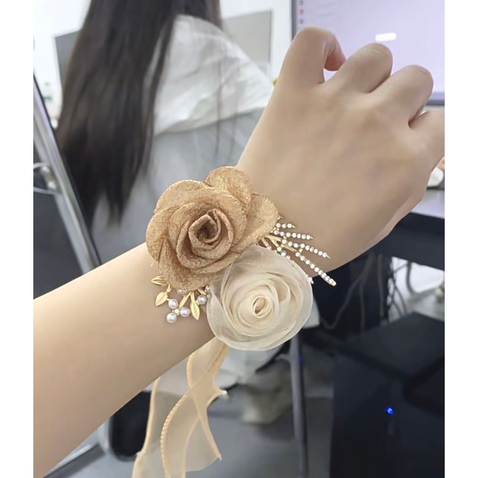 香檳色 玫瑰 綁帶 手腕花 婚禮 伴娘-細節圖4