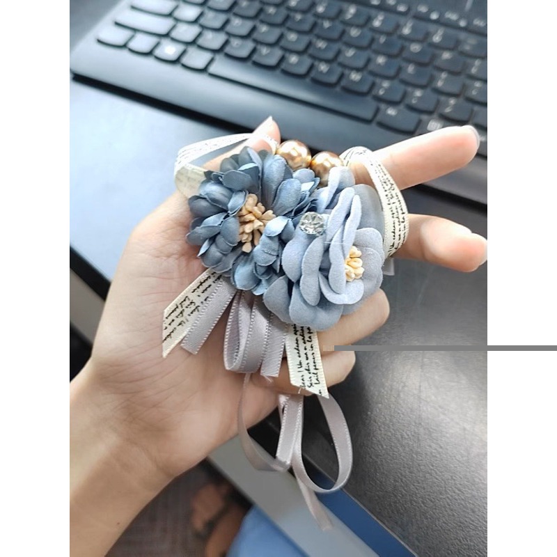 韓式 雙色花朵 🌺蝴蝶結 手腕花 婚禮 伴娘-細節圖2