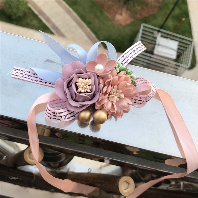 韓式 雙色花朵 🌺蝴蝶結 手腕花 婚禮 伴娘-細節圖4