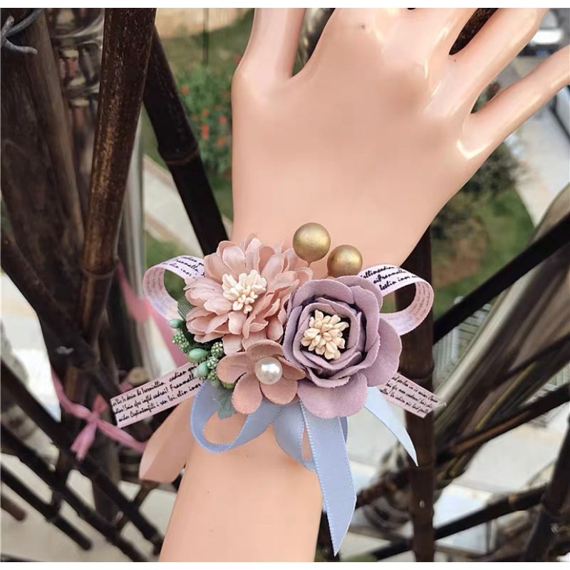 韓式 雙色花朵 🌺蝴蝶結 手腕花 婚禮 伴娘-規格圖5