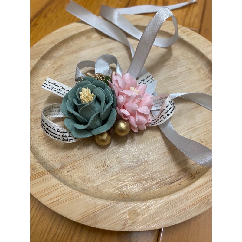 韓式 雙色花朵 🌺蝴蝶結 手腕花 婚禮 伴娘-規格圖5