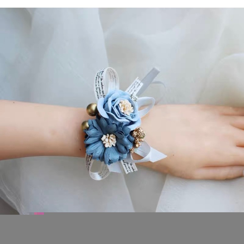 韓式 雙色花朵 🌺蝴蝶結 手腕花 婚禮 伴娘-規格圖5