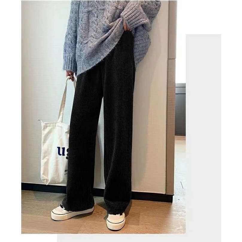 冬日主打．純色內加絨鬆緊腰燈芯絨直筒闊腿褲 【V3678】-細節圖5