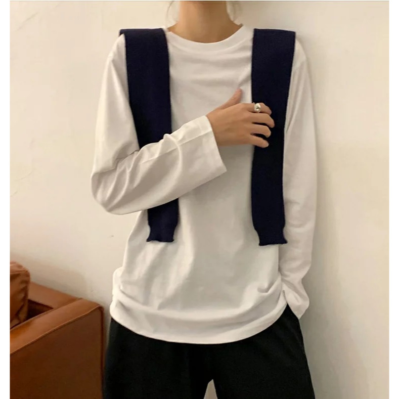 簡約秋搭．純色圓領寬鬆長袖上衣【V3633】-細節圖5