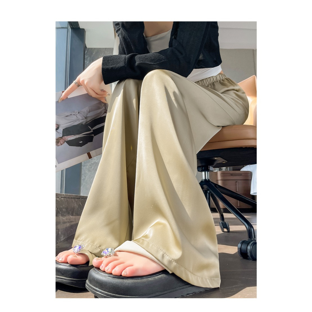 RG8019女裝緞面高腰垂感窄版防曬醋酸闊腿褲(4色)-細節圖4