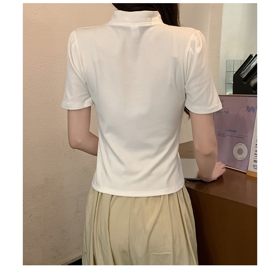 RQCL0300女裝中式螺紋棉短袖T恤國風盤扣上衣(2色)-細節圖6