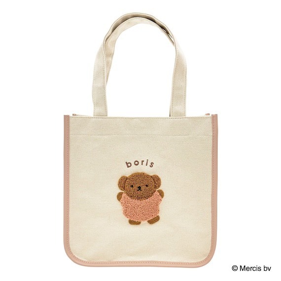 日本🇯🇵 Miffy 米飛兔 × Boris 小熊｜方形刺繡托特包 手提袋｜可愛毛絨刺繡設計 上課通勤購物實用-規格圖5