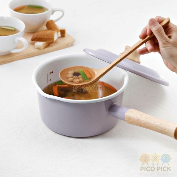 日本🇯🇵FUJIHORO 富士琺瑯14公分/18公分 牛奶鍋 ｜木柄單手鍋｜木製握柄｜附蓋｜可直火加熱｜IH對應｜廚-細節圖3