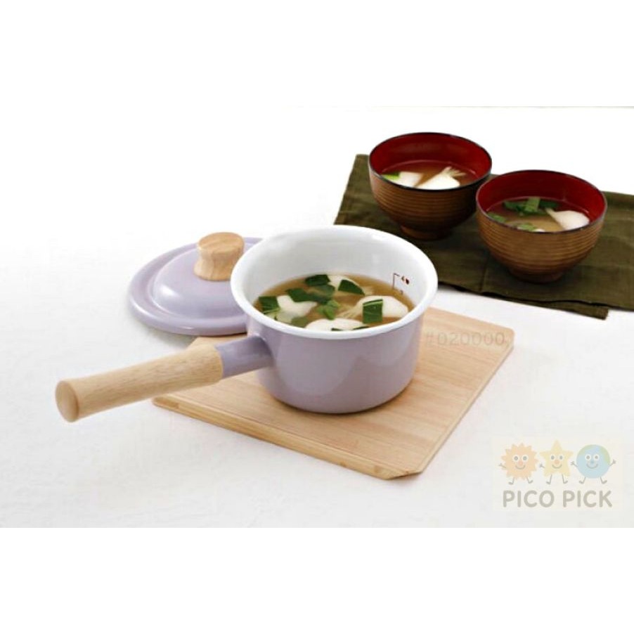 日本🇯🇵FUJIHORO 富士琺瑯14公分/18公分 牛奶鍋 ｜木柄單手鍋｜木製握柄｜附蓋｜可直火加熱｜IH對應｜廚-細節圖4