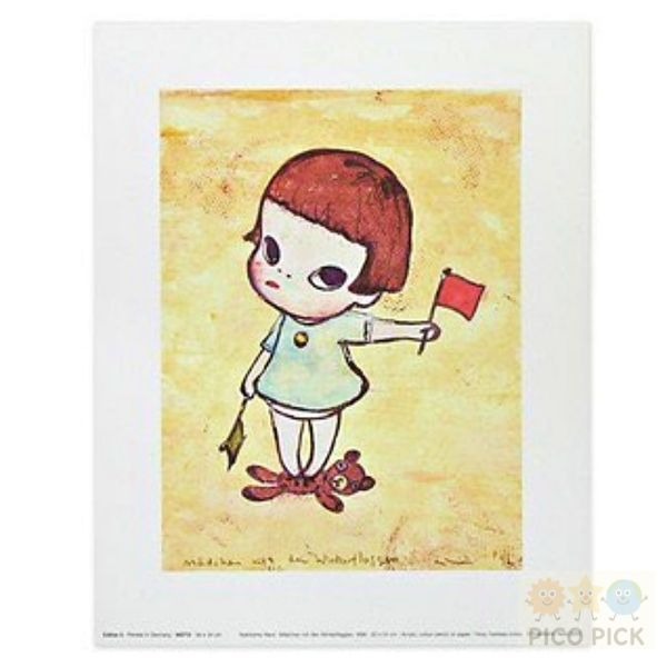 日本🇯🇵｜奈良美智 Yoshitomo Nara｜經典海報畫作《手旗信號少女》／《勉強中》｜藝術掛畫／室內裝飾海報-細節圖2