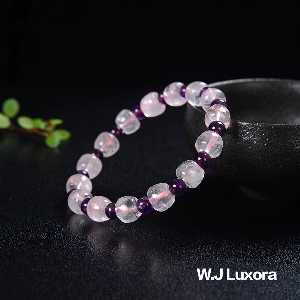 W.J Luxora 平平安安水晶雙雄手鍊，粉晶，紫水晶，保平安，開運-細節圖2
