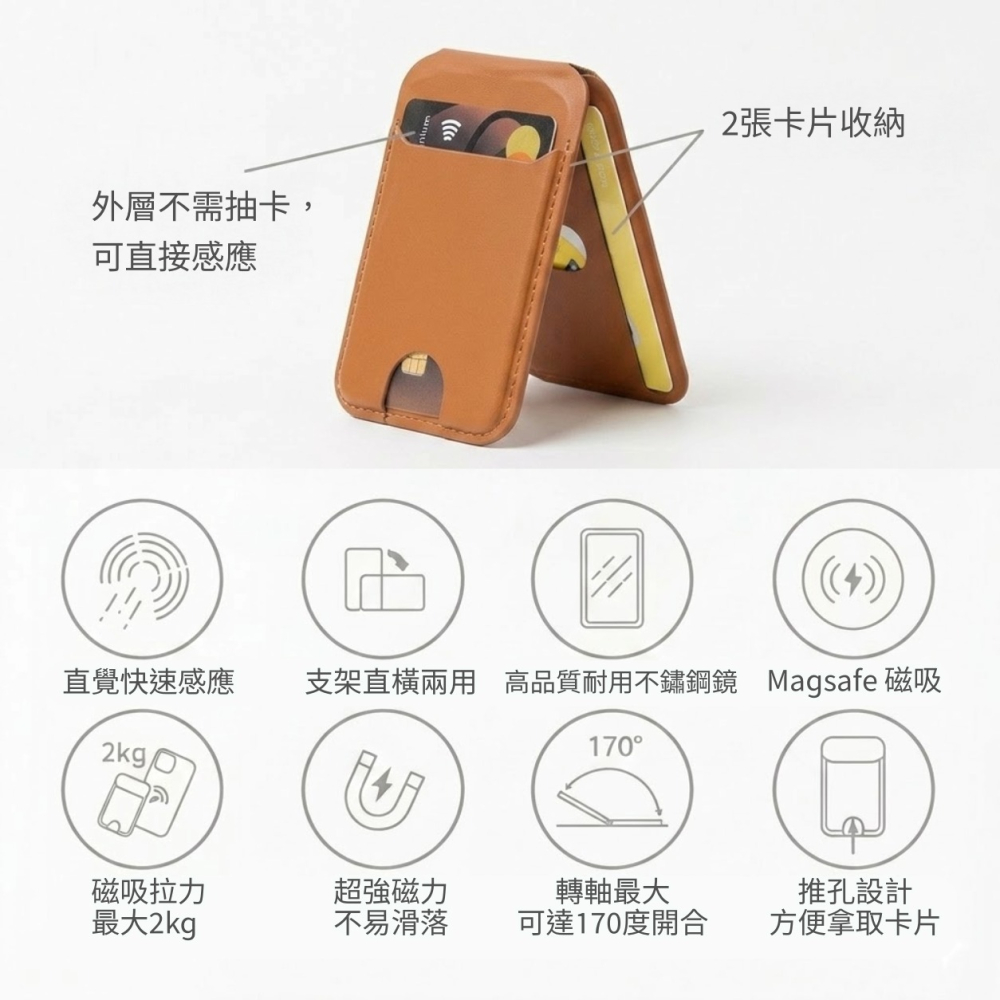 ekax Magsafe鏡子手機卡包支架 鏡子設計 補妝 手機卡包 手機支架 手機卡夾 鏡子 追劇 外出補妝-細節圖5