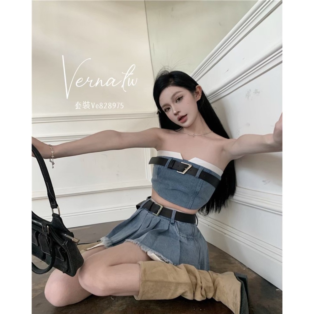 現貨｜性感小辣妹‘  牛仔背心百摺裙套裝-細節圖6