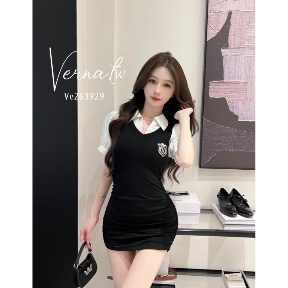 假兩件學院風連身裙-細節圖2