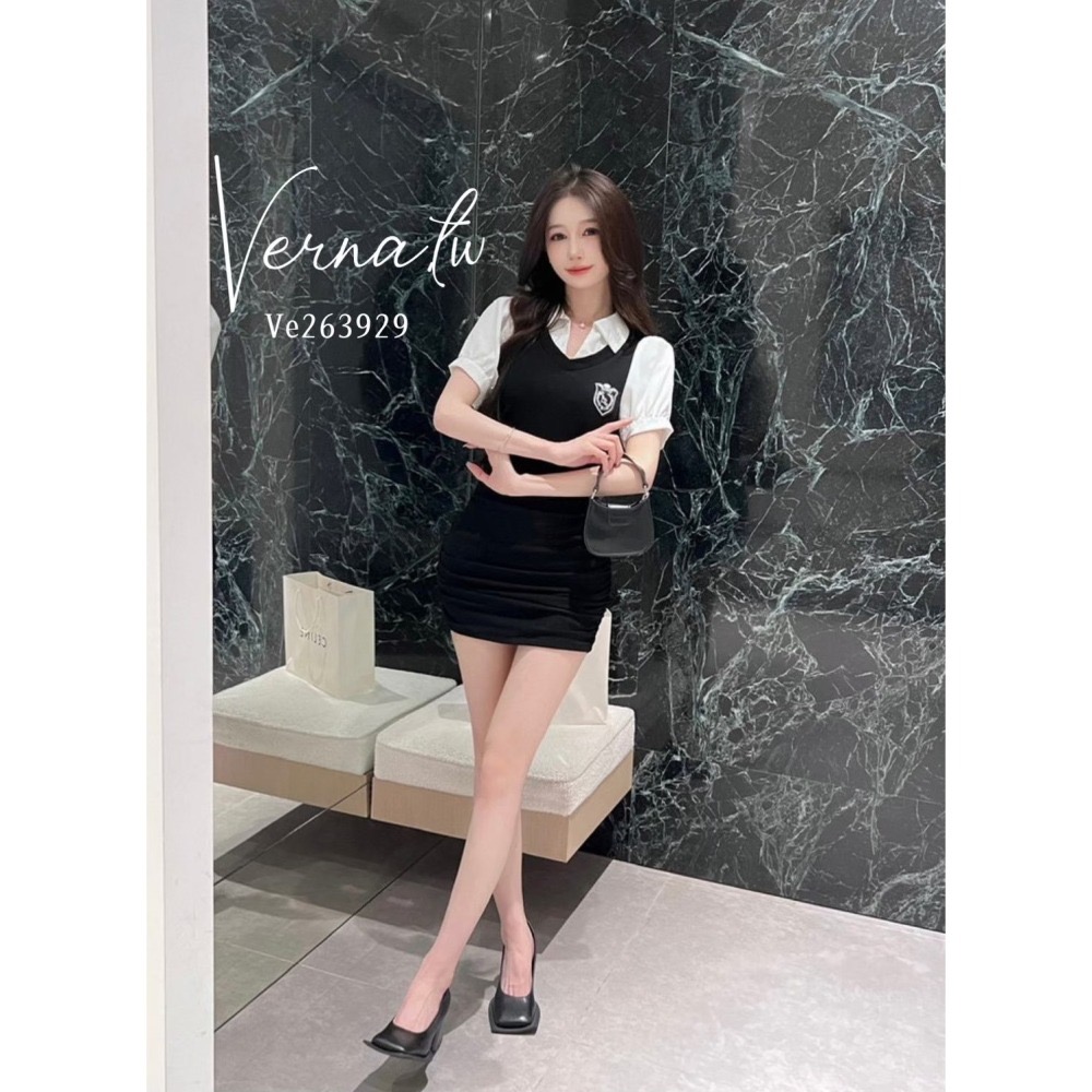 假兩件學院風連身裙-細節圖6