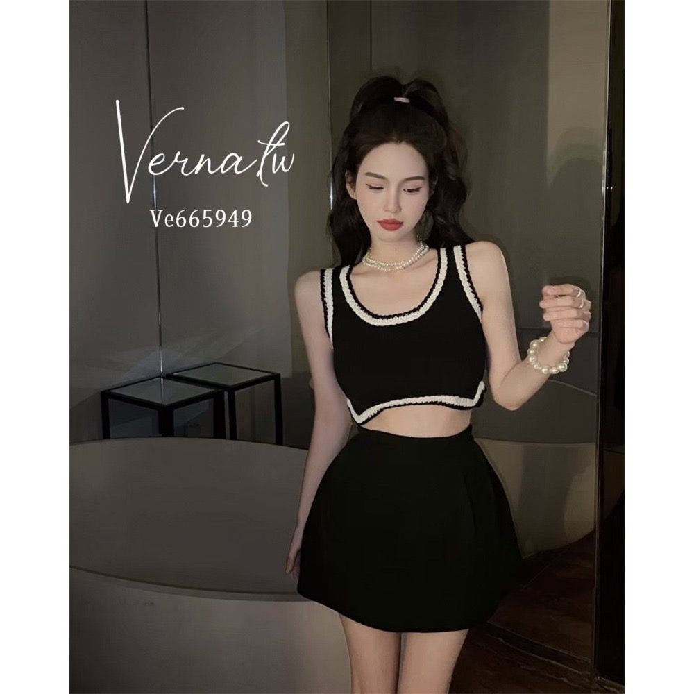 編帶拼接短款背心+包臀裙裝-細節圖2