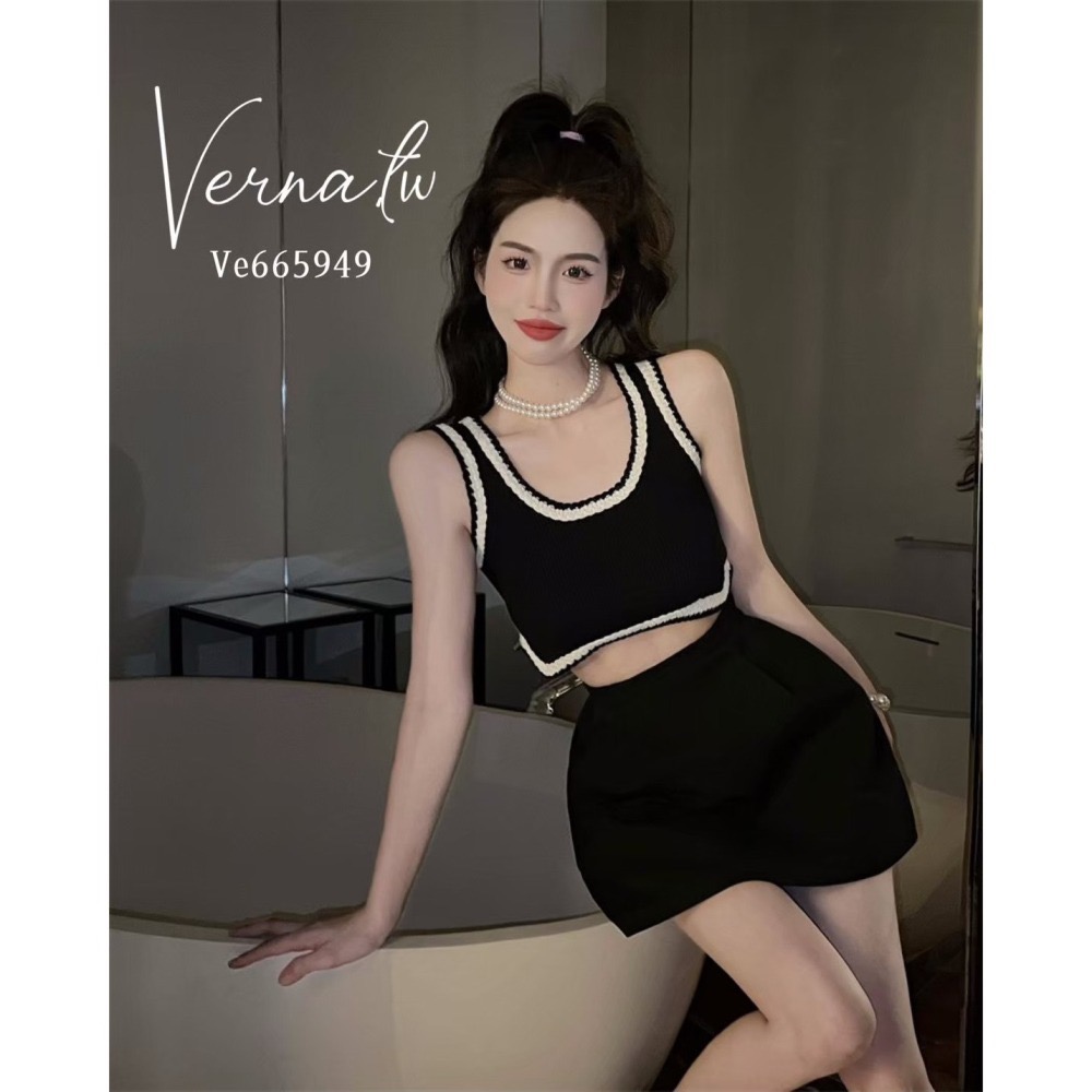 編帶拼接短款背心+包臀裙裝-細節圖3