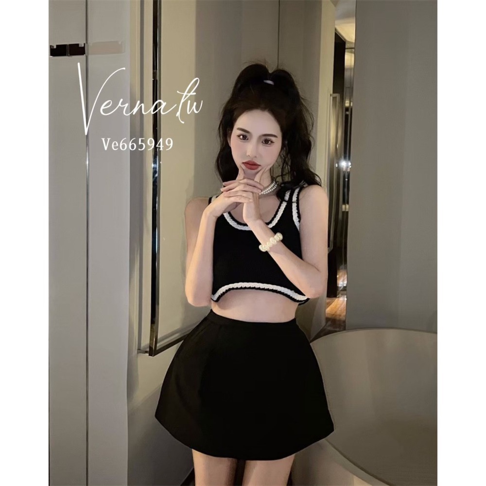 編帶拼接短款背心+包臀裙裝-細節圖4