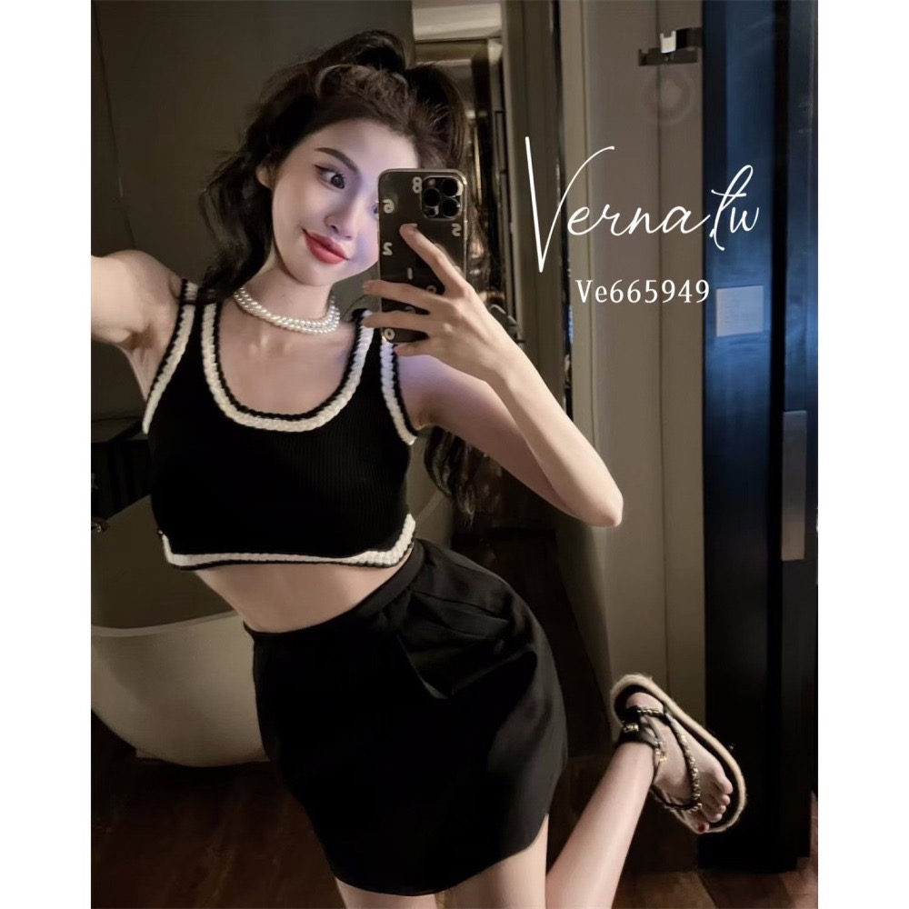 編帶拼接短款背心+包臀裙裝-細節圖6