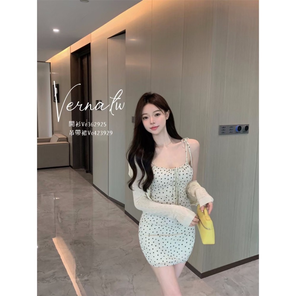 純欲甜甜夏日‘  波點連身裙+奶油開衫-細節圖4